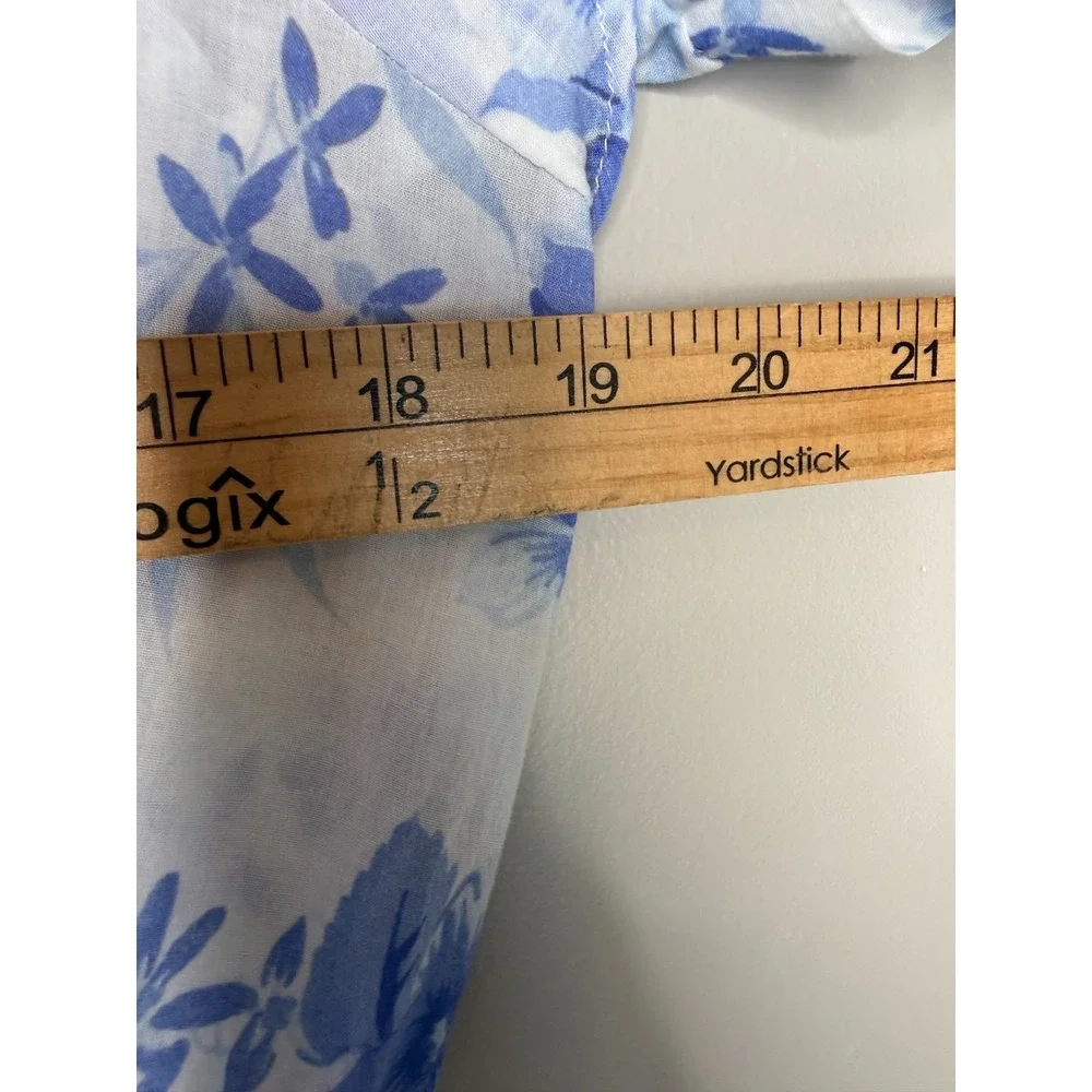 LoveShackFancy Womens XL Floral Mini Dress Blue White Ruffle Cotton